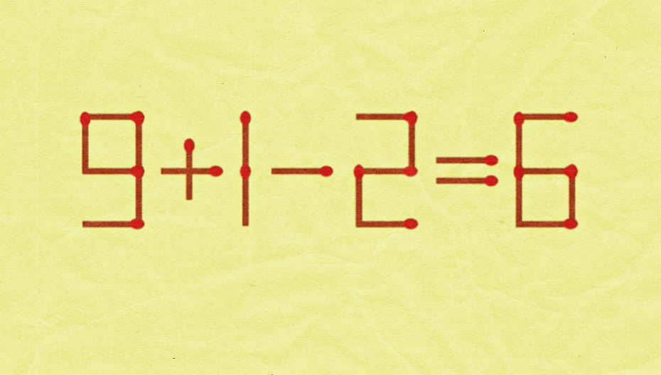 Эта головоломка только кажется простой: переставьте 1 спичку в 9+1–2=6 за 13 секунд