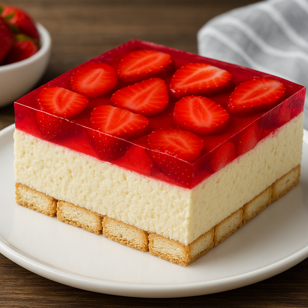 Нежный творожник с клубникой без выпечки