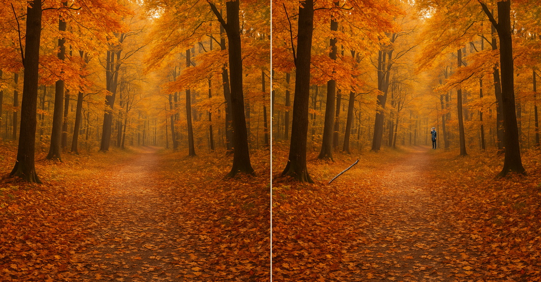 Проверьте свою внимательность: найдите три отличия в осеннем лесу за 5 секунд