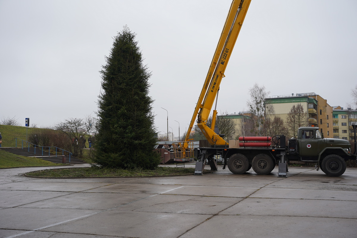 В Слониме устанавливают ещё одну новогоднюю ёлку