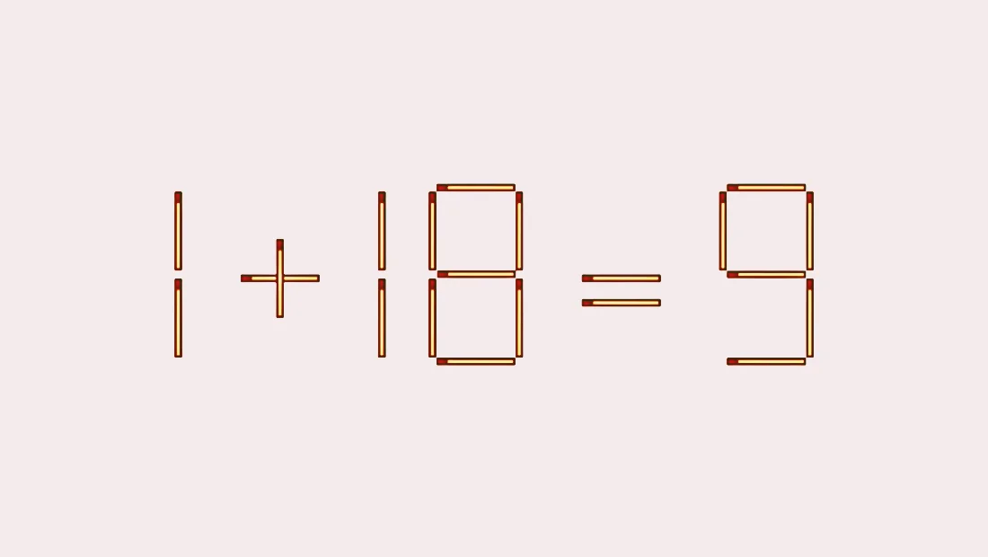 Задачка для тех, кто был отличником в школе: передвиньте 1 спичку в 1+18=9 за 13 секунд